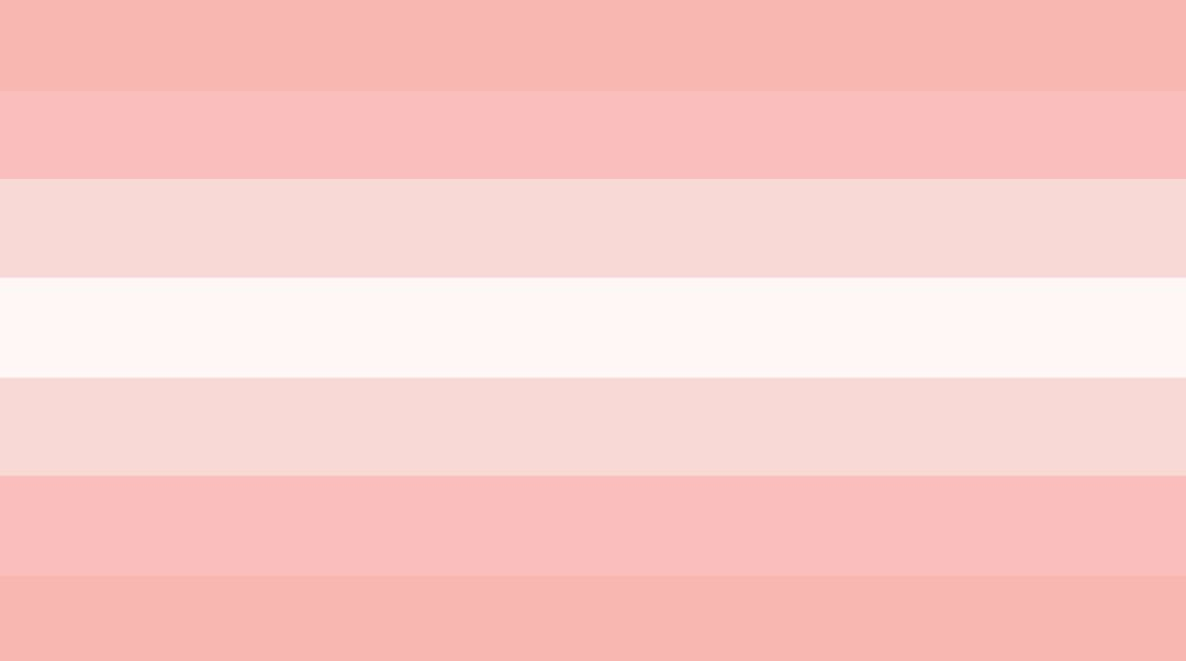 flag with 7 horizontal stripes. the middle stripe is white with stripes on either side being a gradient from light pink to slightly darker pinks. 