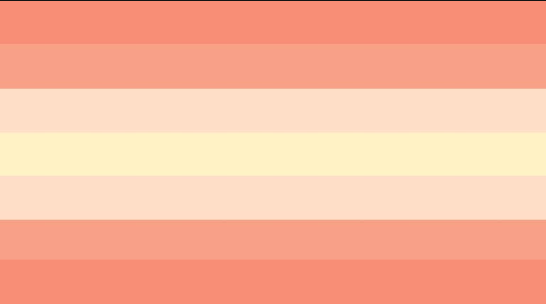 flag with 7 horizontal stripes being dark coral, coral, peach, yellow toned beige, peach, coral, and dark coral. 