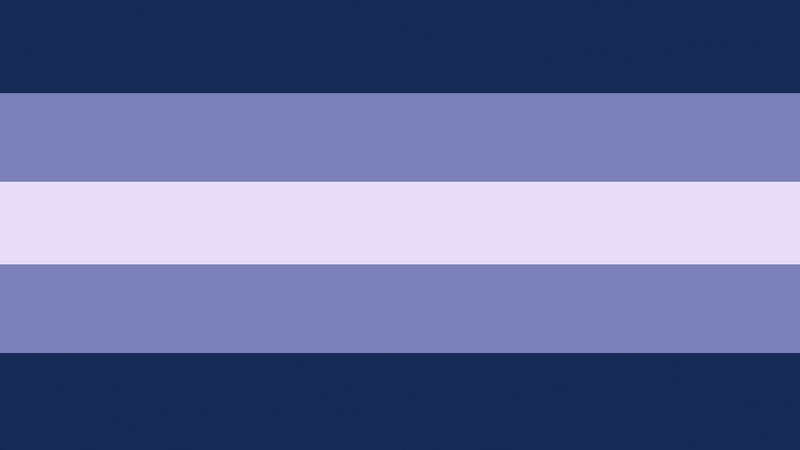 5 stripe flag in shades of blue. The top and bottom stripes are deep blue, the middle stripes a grey-blue, and the middle stripe being a blue tinged grey. 