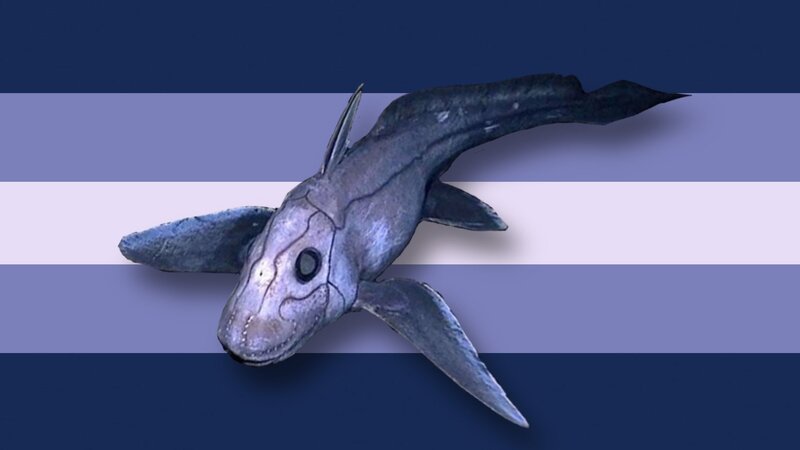 the flag with a sticker of a chimaera on top of it