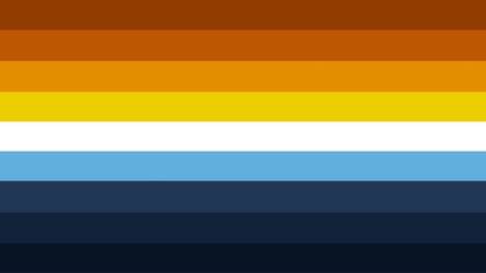 flag with 9 stripes being brown, light brown, orange, yellow, white, light blue, dark blue, darker blue, and blue black.