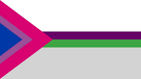 demiaroace flag with the triangle being the bi flag going upward into a triangle shape
