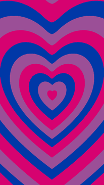 Heart pride flag wallpaper based on the power puff girls. There is a heart in the middle with different colored hearts going outward, each color of this wallpaper being the bi flag.