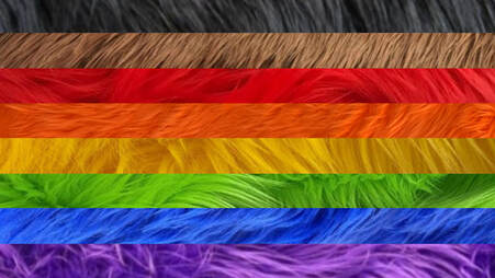 philly rainbow flag with each stripe made of a different image of fur corresponding to each color