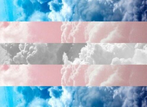 trans flag made from images of clouds