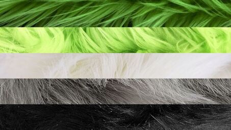 aromantic flag with each stripe made of a different image of fur corresponding to each color