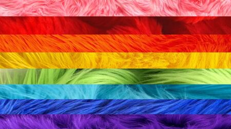 8 stripe rainbow flag with each stripe made of a different image of fur corresponding to each color