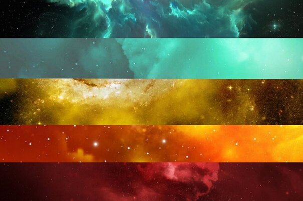 5 stripe mint/yellow/orange new pan flag made from photos of space/galaxies corresponding to each appropriate color