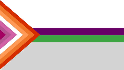 demiaroace flag with the triangle being the sunset lesbian flag going upward into a triangle shape