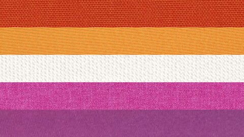 5 stripe sunset lesbian flag made from corresponding colors from images of fabrics