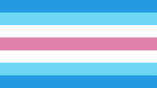 flag with 7 horizontal stripes in the color order of blue, light blue, white, pink, white, light blue, and blue. 
