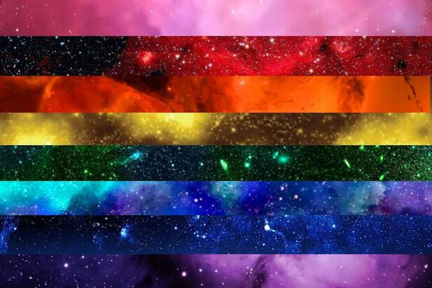 8 stripe rainbow flag made from photos of space/galaxies corresponding to each appropriate color