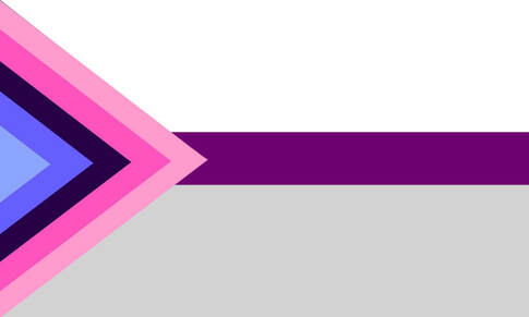 Demisexual flag with the black triangle being replaced by a triangluar version of the omni flag. 
