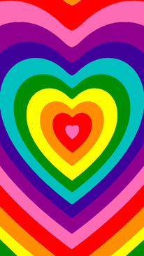 Heart pride flag wallpaper based on the power puff girls. There is a heart in the middle with different colored hearts going outward, each color of this wallpaper being the original rainbow flag.