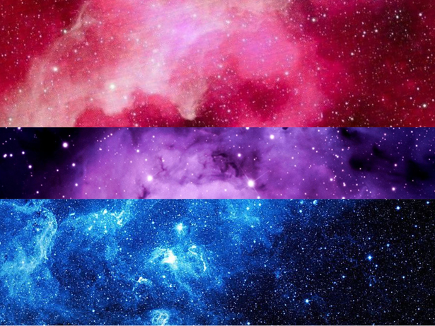 bi flag made from photos of space/galaxies corresponding to each appropriate color