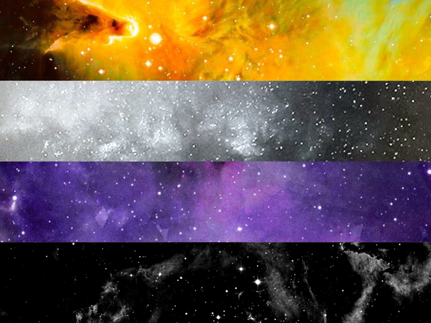 nonbinary flag made from photos of space/galaxies corresponding to each appropriate color