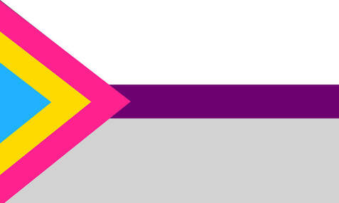 Demisexual flag with the black triangle being replaced by a triangluar version of the original pan flag. 