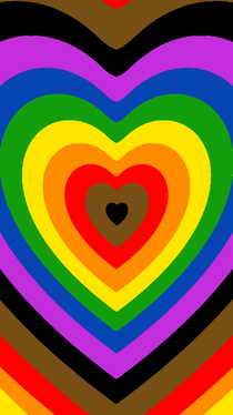 Heart pride flag wallpaper based on the power puff girls. There is a heart in the middle with different colored hearts going outward, each color of this wallpaper being the philly rainbow flag.