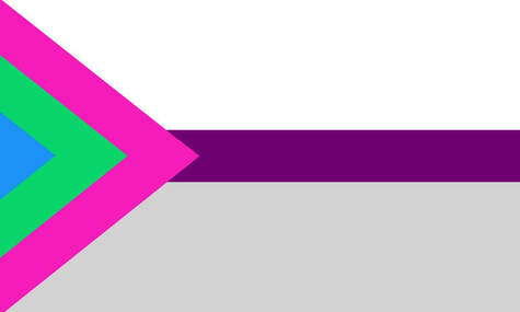 Demisexual flag with the black triangle being replaced by a triangluar version of the ply flag. 