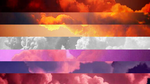 7 stripe sunset lesbian flag made from images of clouds