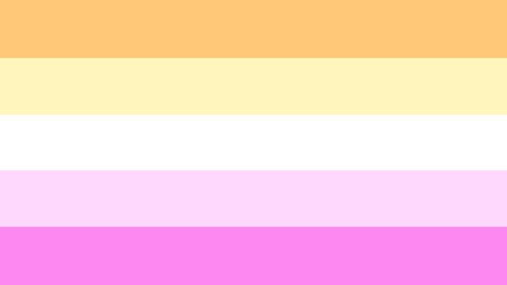 flag with 5 stripes being light gold, light yellow, white, light pink, and pink