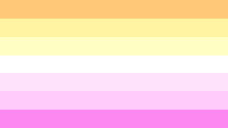 flag with 5 stripes being light gold, light yellow, pale yellow, white, pale pink, light pink, and pink.