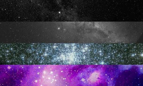 asexual flag made from photos of space/galaxies corresponding to each appropriate color