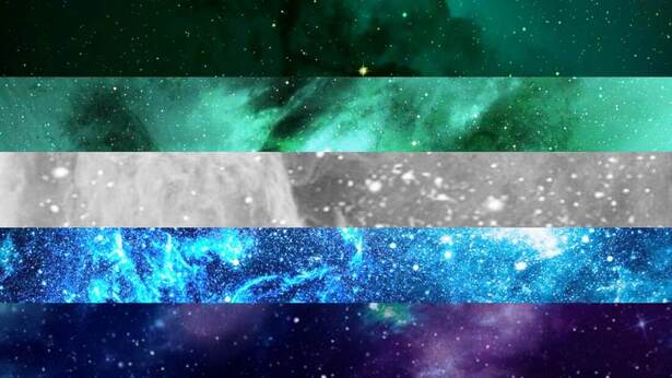 5 stripe ocean gay flag made from photos of space/galaxies corresponding to each appropriate color