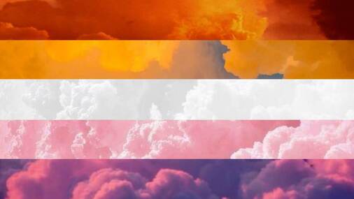 5 stripe sunset lesbian flag made from images of clouds