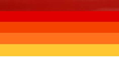 flag with 6 horizontal stripes in the color order from top to bottom being dark red, red, blood orange, orange, dark yellow, and white