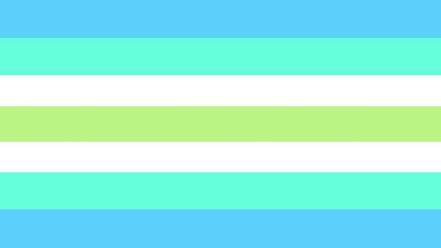 flag with 7 horizontal stripes in the color order of baby blue, mint, white, grass green, white, mint, and baby blue. 