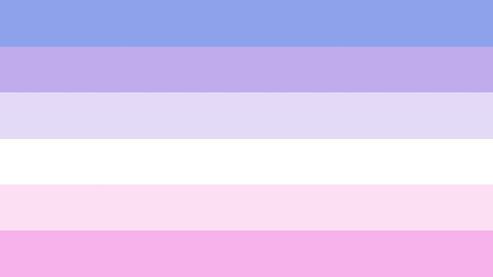 flag with 6 horizontal stripes being light blue, light purple, very pastel purple, white, pastel pink, and light pink. 