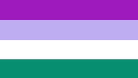 flag with 4 stripes being purple, lavender, white, and dark teal
