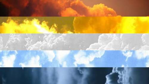 yellow/white/blue aroace flag made from images of clouds