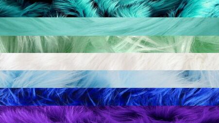 7 stripe ocean gay flag aka vincian flag with each stripe made of a different image of fur corresponding to each color