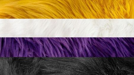 nonbinary flag with each stripe made of a different image of fur corresponding to each color