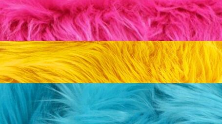 original pan flag with each stripe made of a different image of fur corresponding to each color
