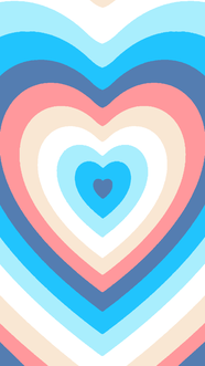 Heart pride flag wallpaper based on the power puff girls. There is a heart in the middle with different colored hearts going outward, each color of this wallpaper being the gay aroace flag. The color's stripes are dark blue, sky blue, light blue, white, very pale orange, and pale red. 
