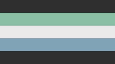 flag with 5 horizontal stripes being dark grey, muted mint, dingy white, muted blue, and dark grey