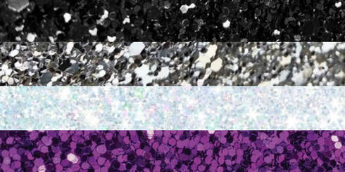 asexual flag where each color stripe is a different photo of glitter corresponding to each color