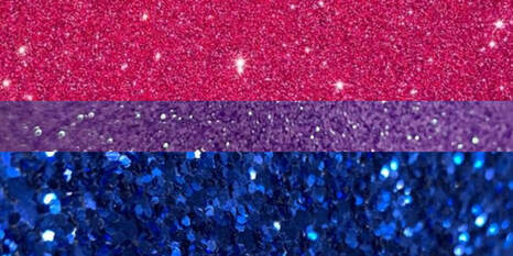 bi flag where each color stripe is a different photo of glitter corresponding to each color