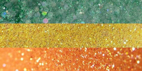 new pan flag where each color stripe is a different photo of glitter corresponding to each color