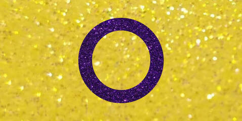 oii yellow purple intersex flag where each color stripe is a different photo of glitter corresponding to each color