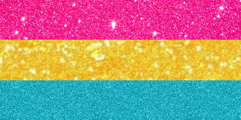 original pan flag where each color stripe is a different photo of glitter corresponding to each color