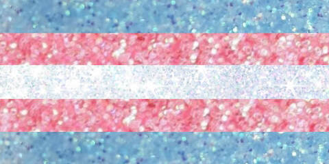 trans flag where each color stripe is a different photo of glitter corresponding to each color