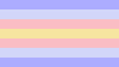 flag with 7 horizontal stripes with the color order being lilac, light lilac, baby pink, yellow, baby pink, light lilac, and lilac. 