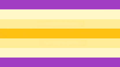 flag with 7 horizontal stripes being purple, beige, pale yellow, yellow, pale yellow, beige, and purple. 
