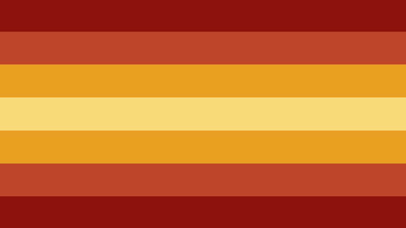 flag with 7 horizontal stripes with the colors being dark red, light orange-red, gold, pale yellow, gold, orange-red, and dark red. 