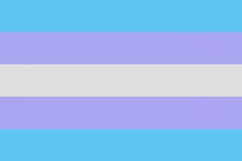 A flag with 5 horizontal stripes in the order of light blue, light purple, light grey, light purple, and light blue. 