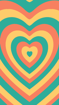 Heart pride flag wallpaper based on the power puff girls. There is a heart in the middle with different colored hearts going outward, each color of this wallpaper being the new pan flag, 3 stripe mint, yellow, and orange version. 